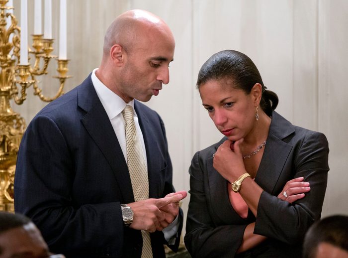 Mandatory Credit: Photo by Carolyn Kaster/AP/Shutterstock (5942720g) Yousef Al Otaiba, Susan Rice Yousef Al Otaiba, the Ambassador of the United Arab Emirates to the United States of America, left, and Susan Rice, National Security Adviser, talk before the start of an Iftar dinner celebrating Ramadan in the State Dining Room of the White House, in Washington Obama Ramadan, Washington, USA