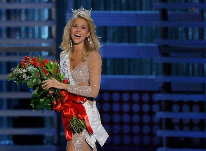 Mandatory Credit: Photo by Jae C Hong/AP/Shutterstock (6370308a) Kirsten Haglund Kirsten Haglund celebrates after being crowned Miss America 2008 during the Miss America Pageant at the Planet Hollywood hotel and casino in Las Vegas Miss America, Las Vegas, USA