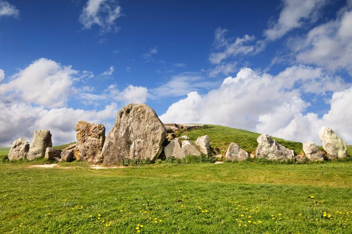 The West Kennet Long Barrow is part of the Avebury Neolithic complex in Wiltshire, England. It is one of the largest and most impressive burial sites in Britain and is much visited. 