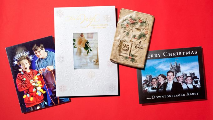 christmas cards on red background