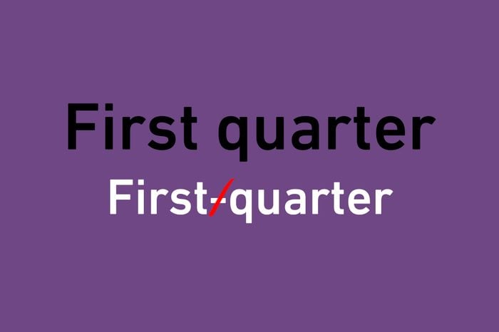 correction illustration text with crossed out hyphen in "first quarter"