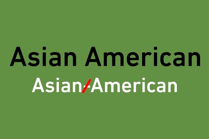 correction illustration of crossed out hyphen in "Asian American"