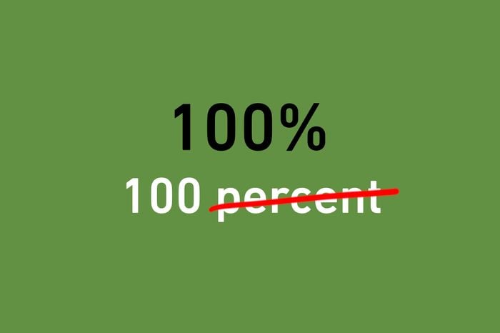 text illustrating using percent symbol instead of the word