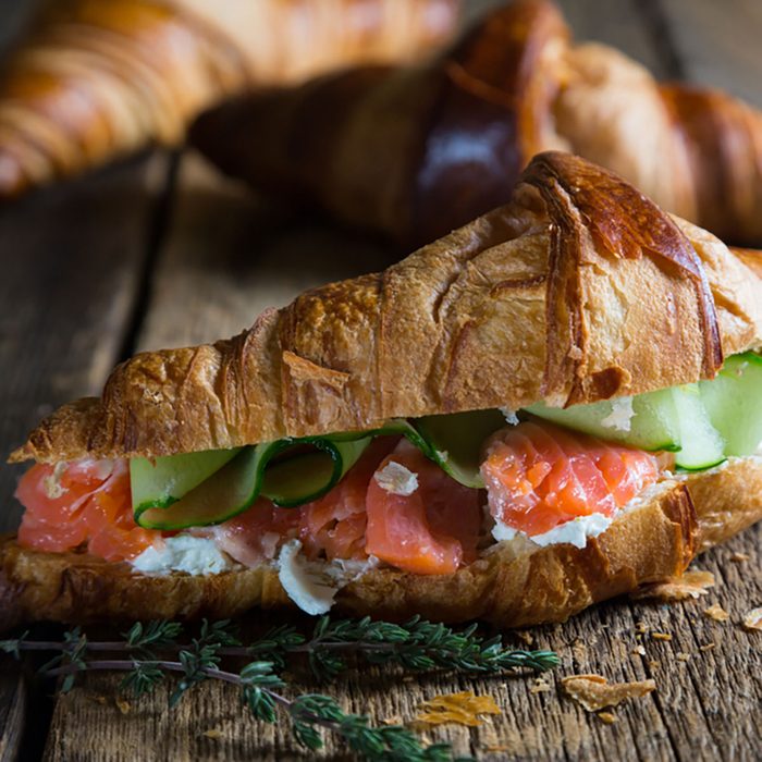 Croissant sandwich with salmon and cream cheese
