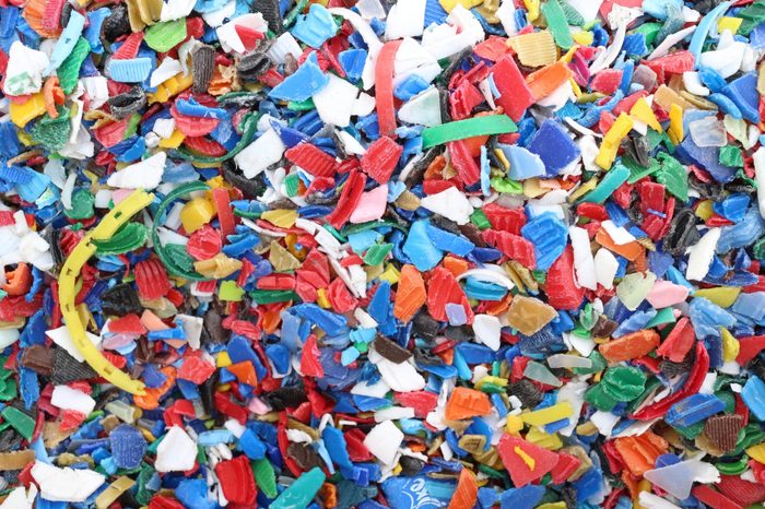 shredded plastic bottles waste