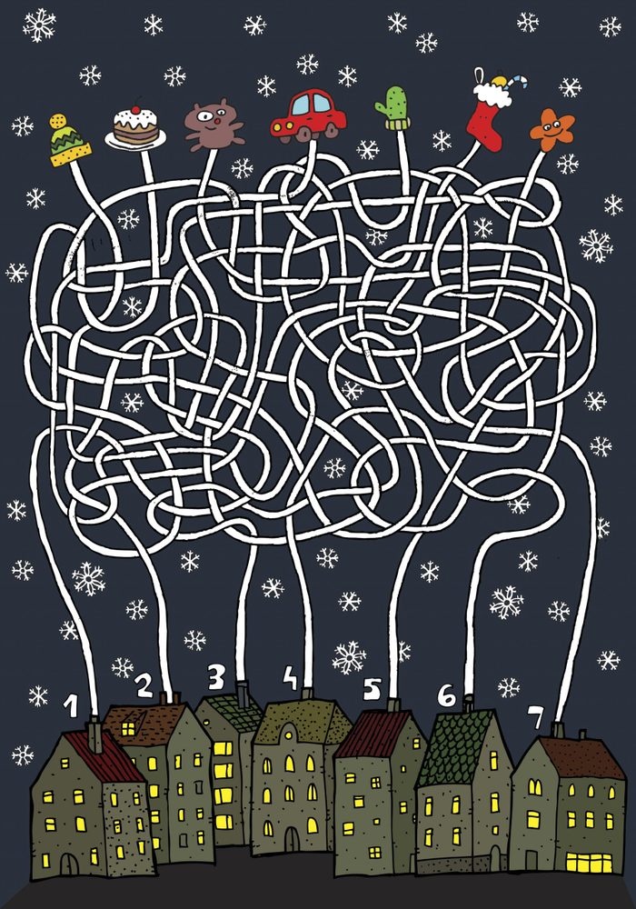 Christmas Maze Game ... Task: Each house gets its own present!