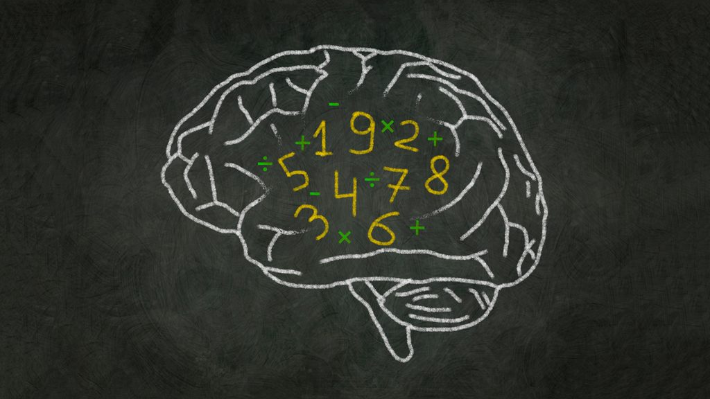 Blackboard concept image of brain with numbers inside
