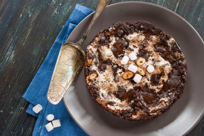Chocolate cake "Mississippi Mud"Brownie with marshmallow and nuts