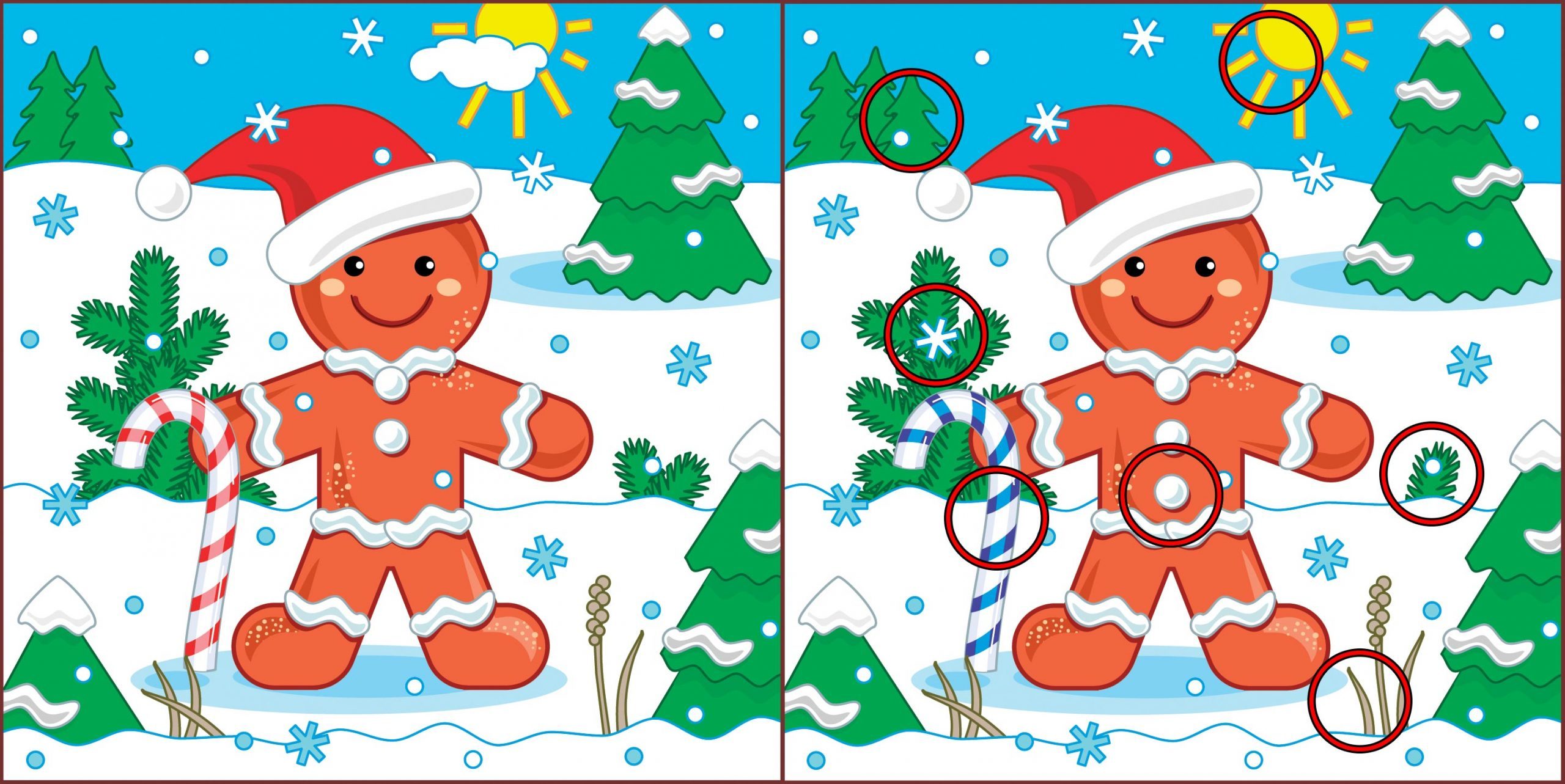  New Year or Christmas visual puzzle: Find the seven differences between the two pictures with ginger man. Answer included. 
