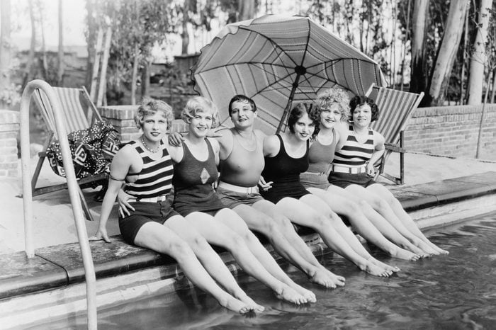 Portrait of female friends at pool