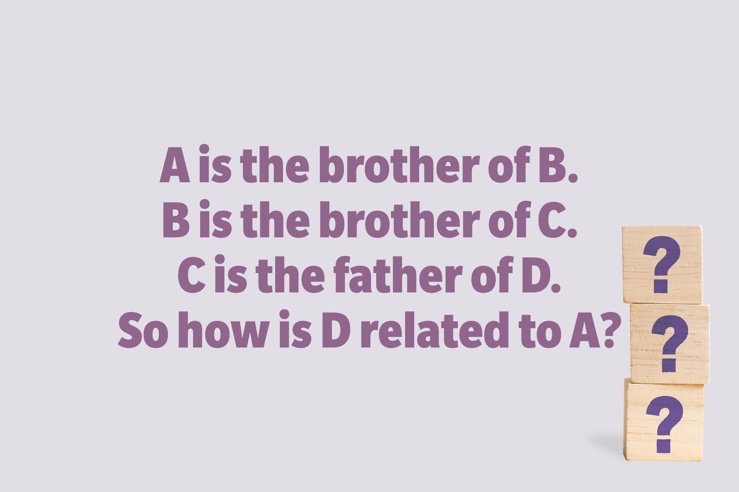 A is the brother of B. B is the brother of C. C is the father of D. So how is D related to A?