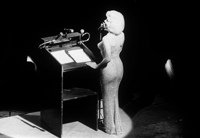 Mandatory Credit: Photo by Snap/Shutterstock (310267y) Marilyn Monroe singing 'Happy Birthday, Mr. President' to John F. Kennedy May 19, 1962 at a celebration of his forty-fifth birthday, ten days before the actual date MARILYN MONROE RETROSPECTIVE