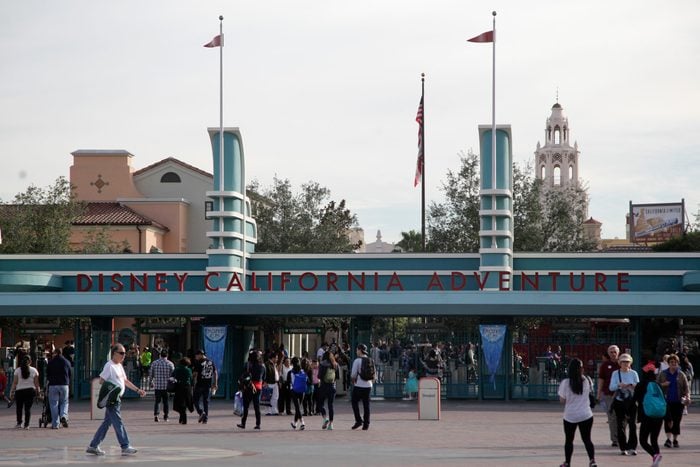 Mandatory Credit: Photo by Jae C Hong/AP/Shutterstock (6105740ad) Visitors walk through the entrance to the Disney California Adventure theme park, in Anaheim, Calif. A major measles outbreak traced to Disneyland has brought criticism down on the small but vocal movement among parents to opt out of vaccinations for their children Measles California, Anaheim, USA