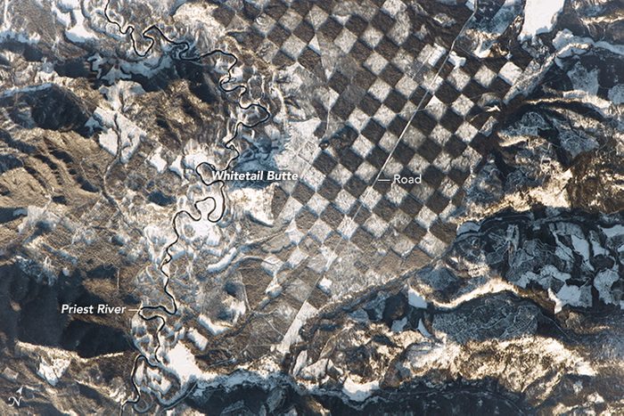 checkerboard pattern northern idaho from space 
