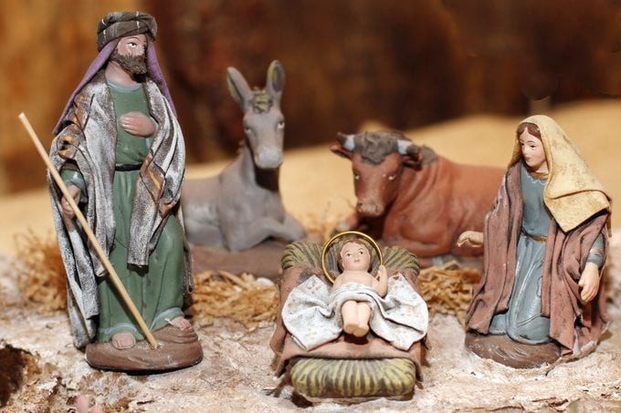 Nativity scene with Jesus, Joseph and Mary in a manger on Christmas 3