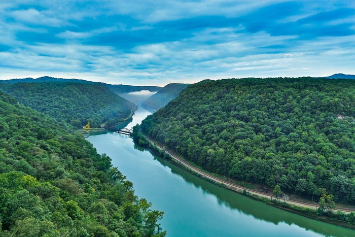 West Virginia's New River Gorge is viewed from the Hawks Nest overlook near the town of Anstead.