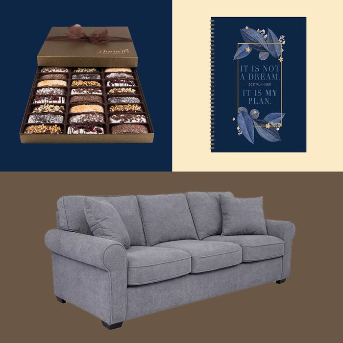 Couch, journal, and biscottis