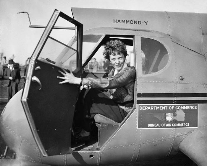 Amelia Earhart in Department of Commerce airplane, 1936.