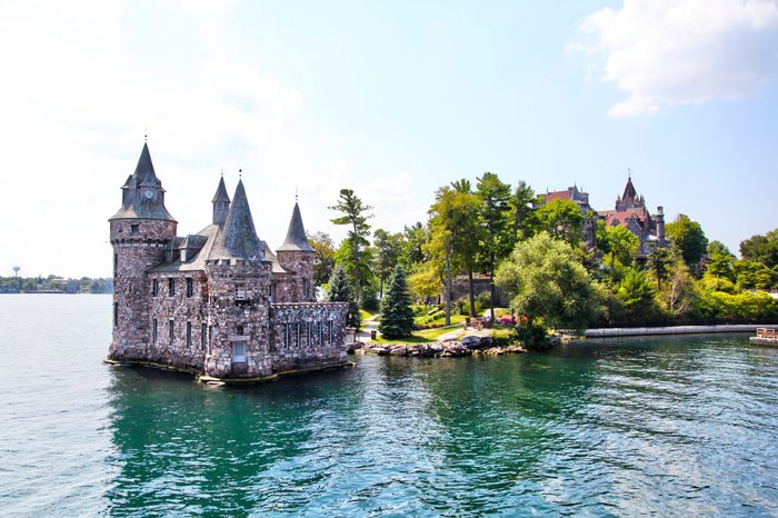 Historic Boldt Castle in the 1000 Islands region of New York State on Heart Island in St. Lawrence River. In 1900, millionaire George Boldt wanted to build a 6-story castle as a present to his wife.
