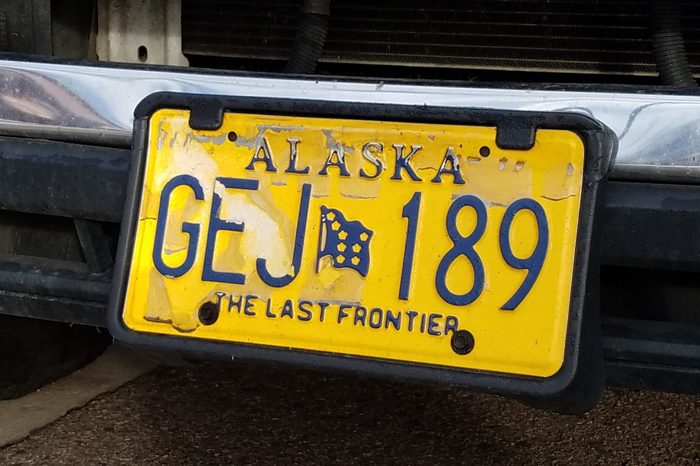 Denver, Colorado - February 28, 2019: Alaska License Plate.