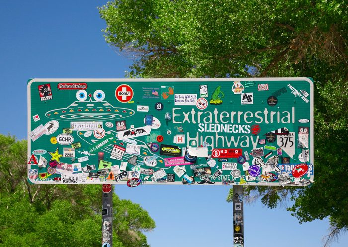 Rachel, Nevada - June 4 2014: Extraterrestrial Highway sign on Nev Highway 375 just outside of Rachel, Nevada and on the outskirts of Area 51.; Shutterstock ID 1501397576; Job (TFH, TOH, RD, BNB, CWM, CM): RD