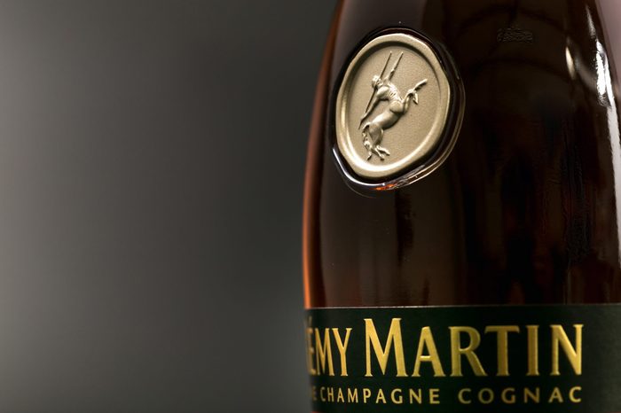 GOMEL, BELARUS - October 17, 2017: Bottle of cognac Remy Martin on a monophonic background