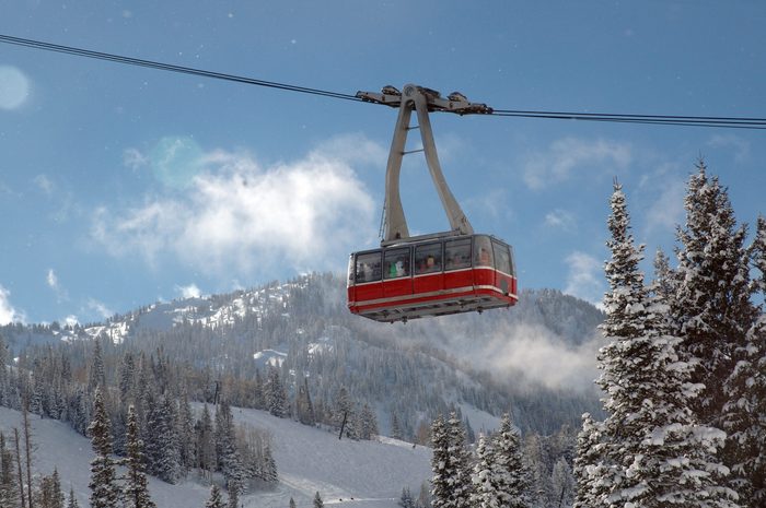 Red Ski tram over ski resort at Snowbird, Utah