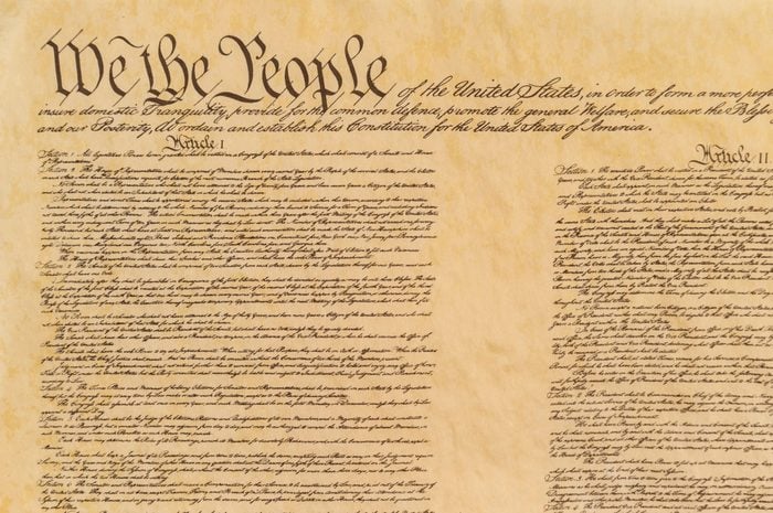 Opening preamble of the United States of America Constitution with a front view