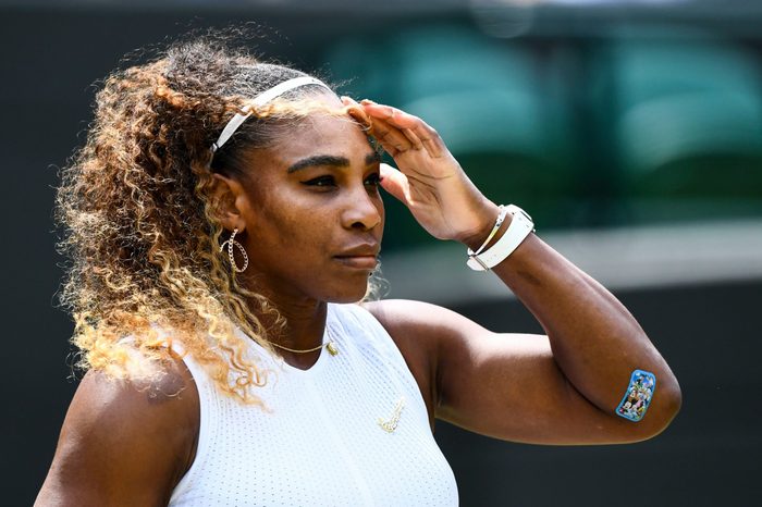 A Disney plaster on the arm of Serena Williams during her Ladies' Singles fourth round match 8 Jul 2019