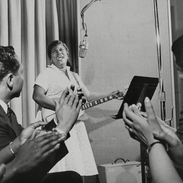 Photo by Everett/Shutterstock (10293662a) Sister Rosetta Tharpe, Godmother of Rock n Roll, performing in an MGM studio in 1961. Historical Collection