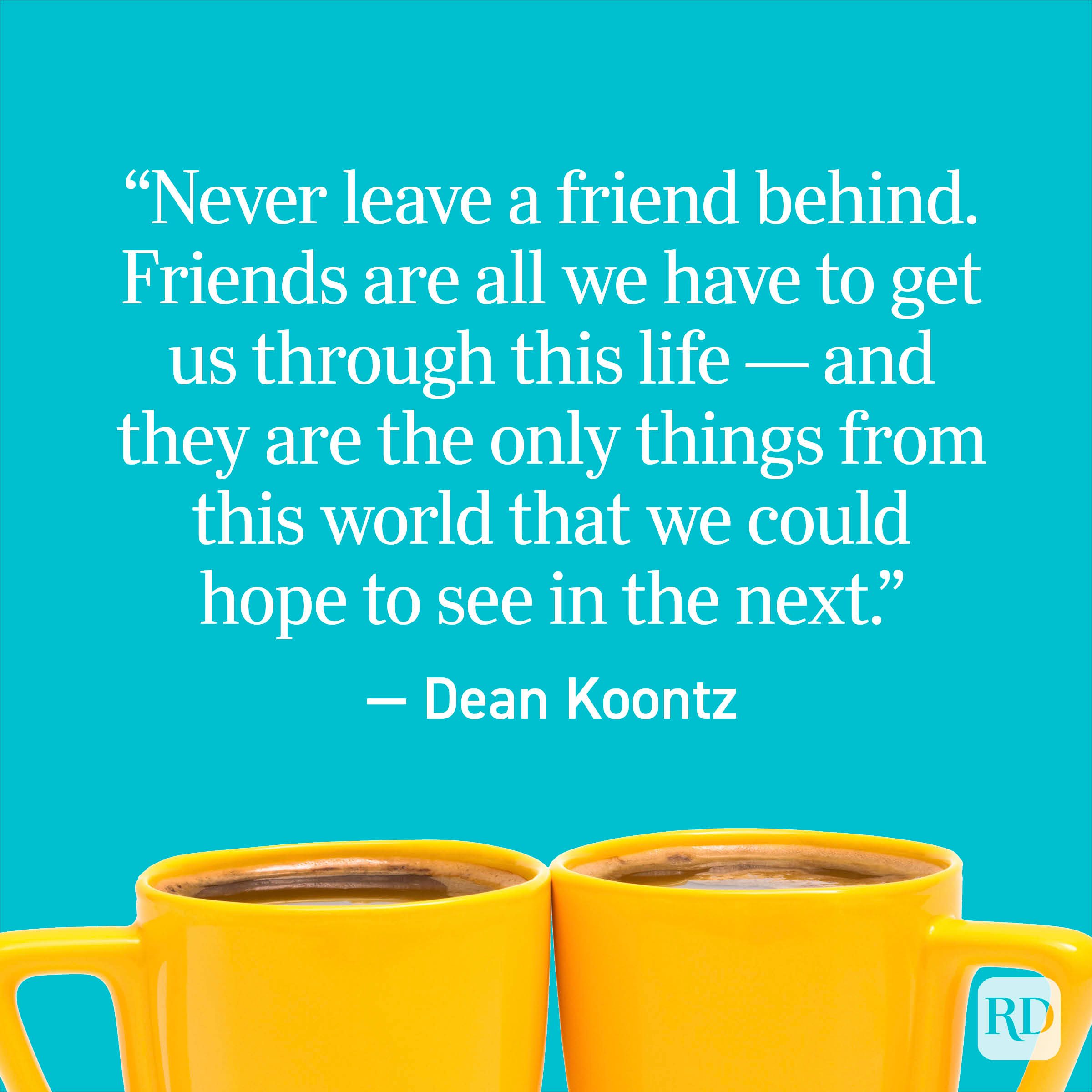 "Never leave a friend behind. Friends are all we have to get us through this life — and they are the only things from this world that we could hope to see in the next." - Dean Koontz