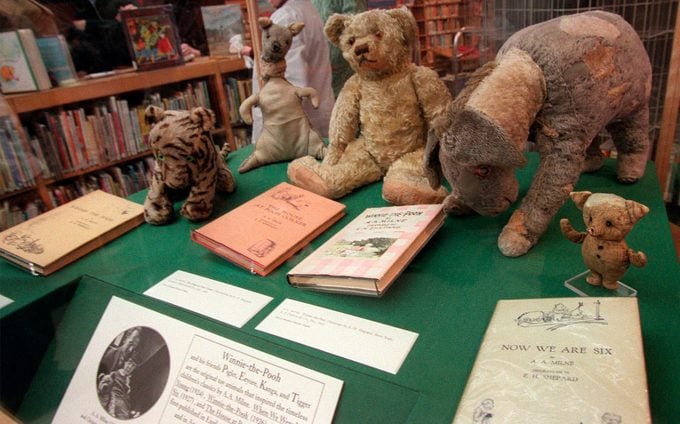 POOH The tattered and faded stuffed animals--Pooh, Tigger, Kanga, Eeyore and Piglet--that inspired the children's tales of A.A. Milne sit in a glass case at a branch of the New York Public Library in New York. 5 Feb 1998