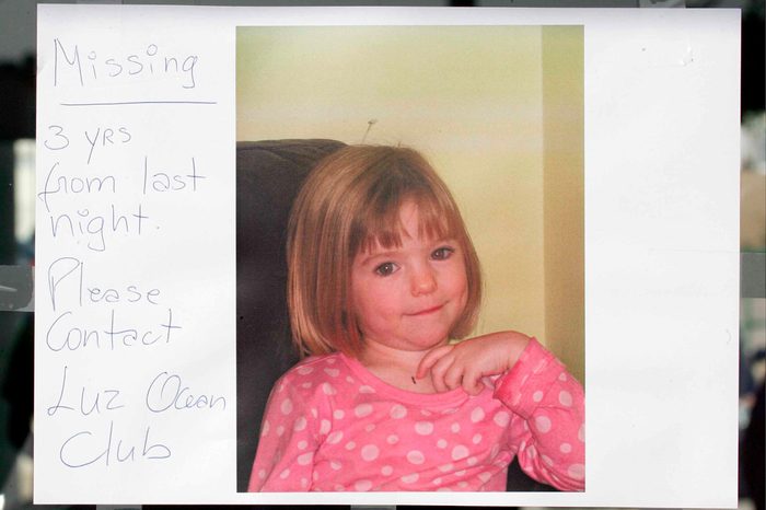 Photograph of 3 year old Madeleine McCann put up in a window. She went missing from her apartment on Thursday night, whilst on holiday. 5 May 2007