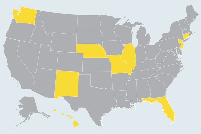 map showing state(s) to travel to in february