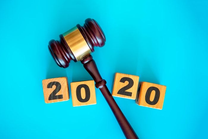 gavel and "2020" on blue background