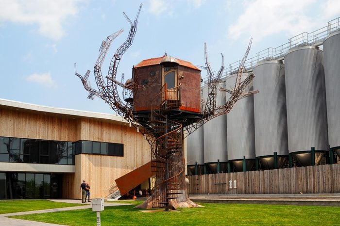 Dogfish Head Brewery, Milton, Delaware, Tree House Sculpture and Fermentation Tanks