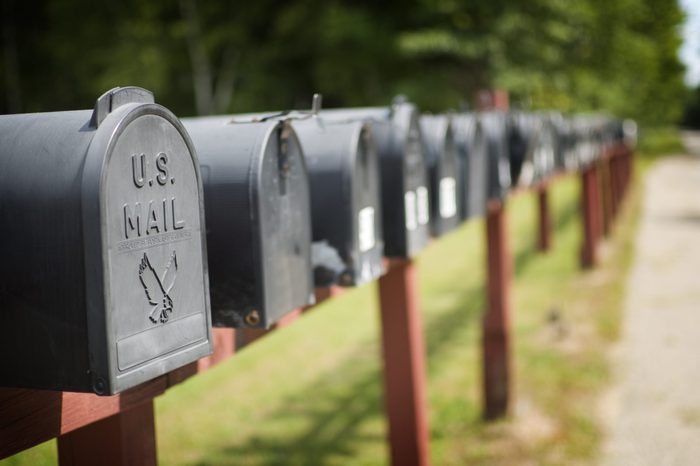 US mailboxes in a row.