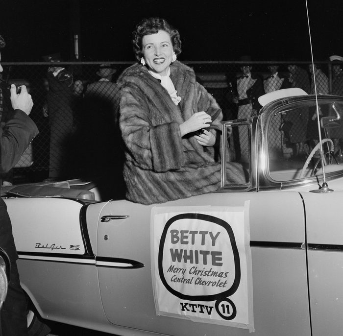 Betty White is honored as she rides in a Chevrolet in the Chirstmas Parade in Los Angeles,CA.