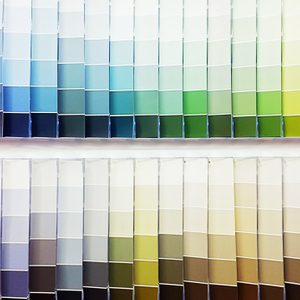 paint chips at a hardware store paint department