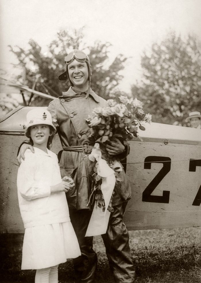 Lt. James C. Edgerton with his sister Elizabeth after landing his Curtiss Jenny in Washington in the first scheduled air mail flight, 15th May 1918. Edgerton flew to the capital from Philadelphia.