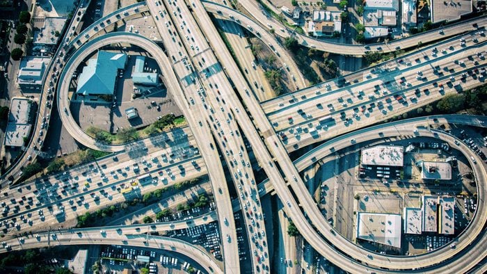 aerial view of a highway interchange