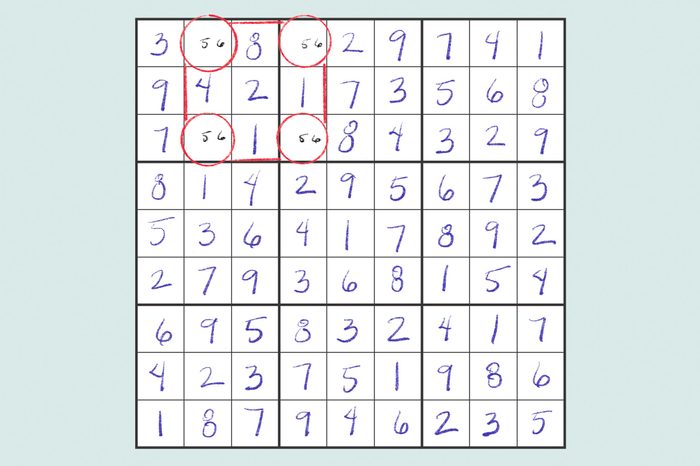 sudoku grid showing a unique rectangle