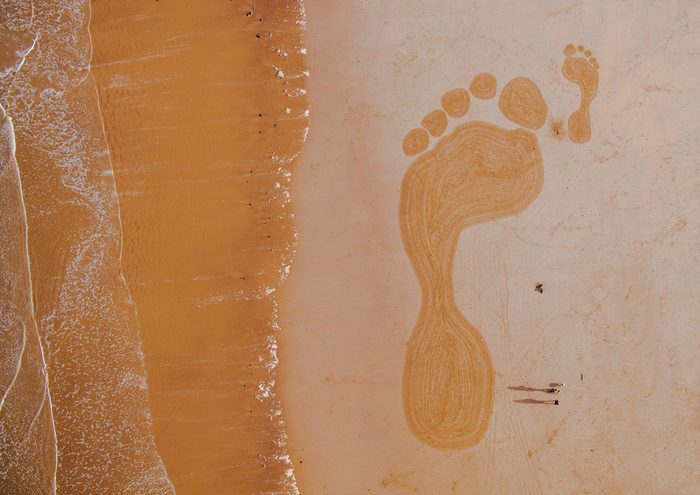 giant footprints on whitby bay beach