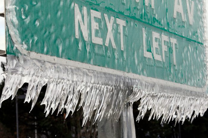 Icicles, formed by freezing rain and stiff winds