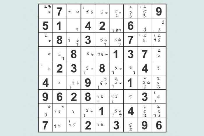 sudoku grid showing pencil markings concept
