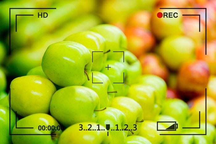 piles of apples with recording overlay