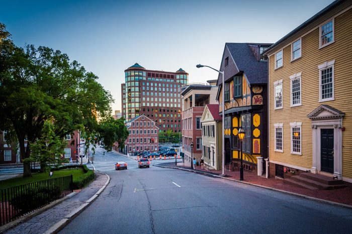 Buildings along Thomas Street, in Providence, Rhode Island.