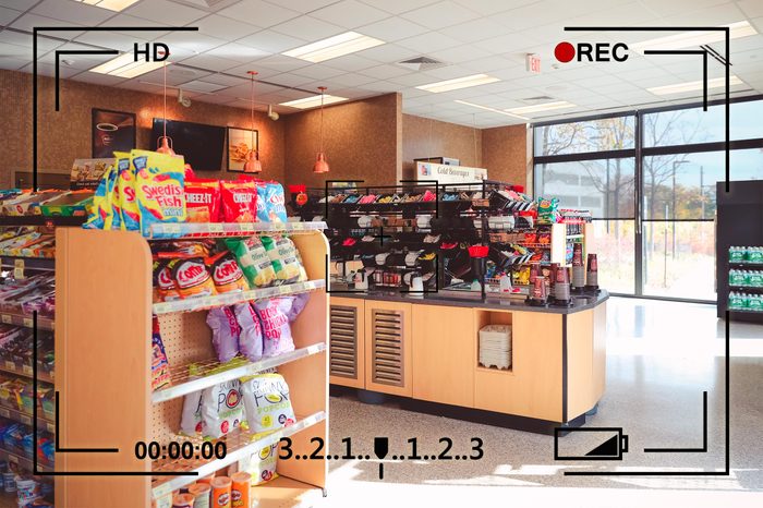 gas station convenience store interior with camera info overlay