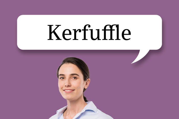 woman with speech bubble "kerfuffle"