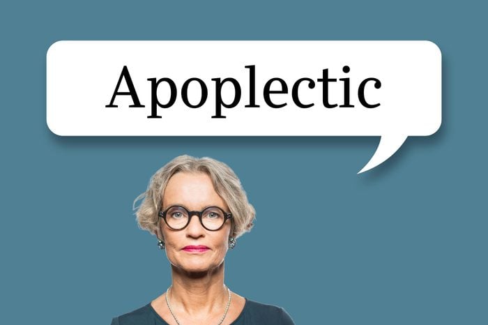 woman with speech bubble "apaplectic"